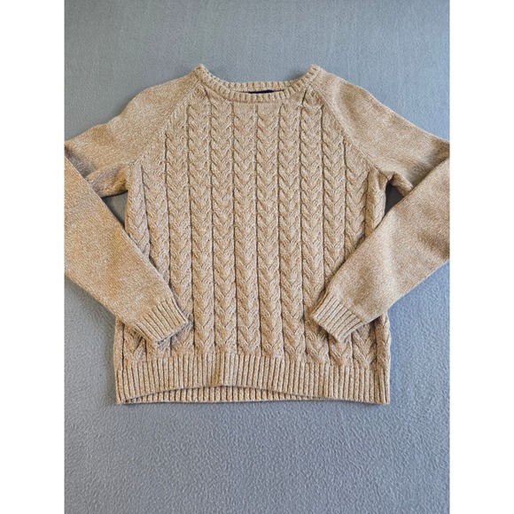 Lands' End Other - Lands End Drifter Sweater Girl Large 14-16 Tan Cable Knit Cotton Raglan Crewneck
